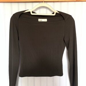 Elodie Black Long Sleeve Boat Neck Top